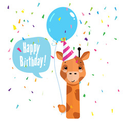 Fototapeta premium Birthday greeting card with cute giraffe