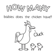 Fototapeta na wymiar Cartoon Chicken Counting Game Coloring Book
