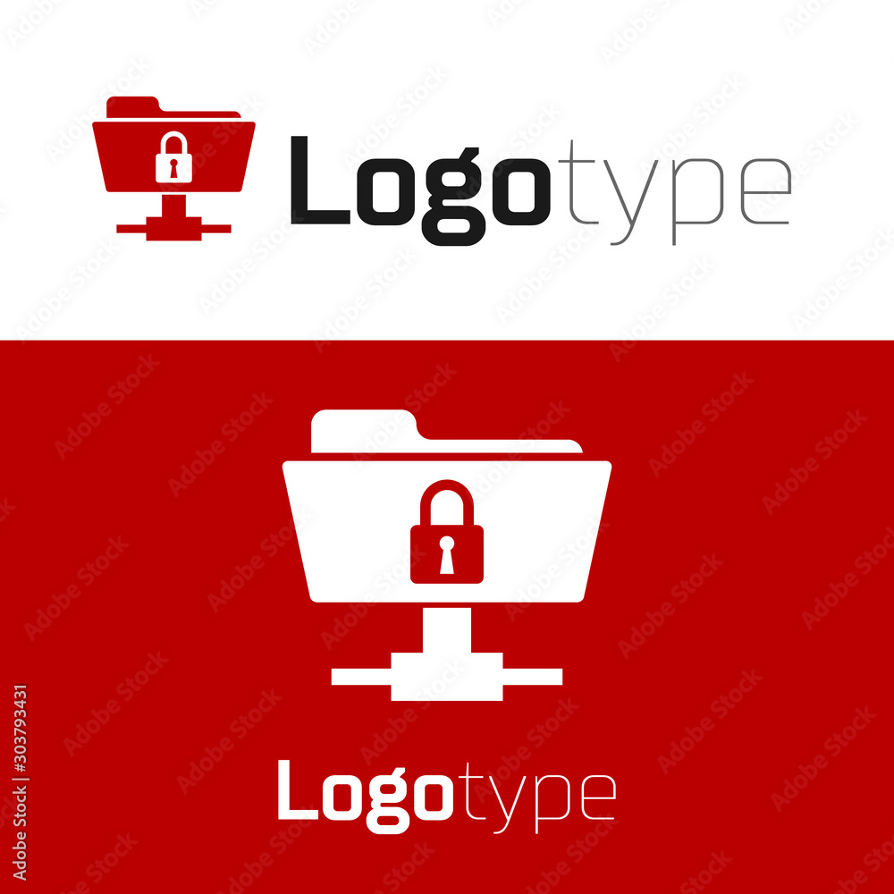 Poster red ftp folder and lock icon isolated on white background. concept of software update, ftp transfer 