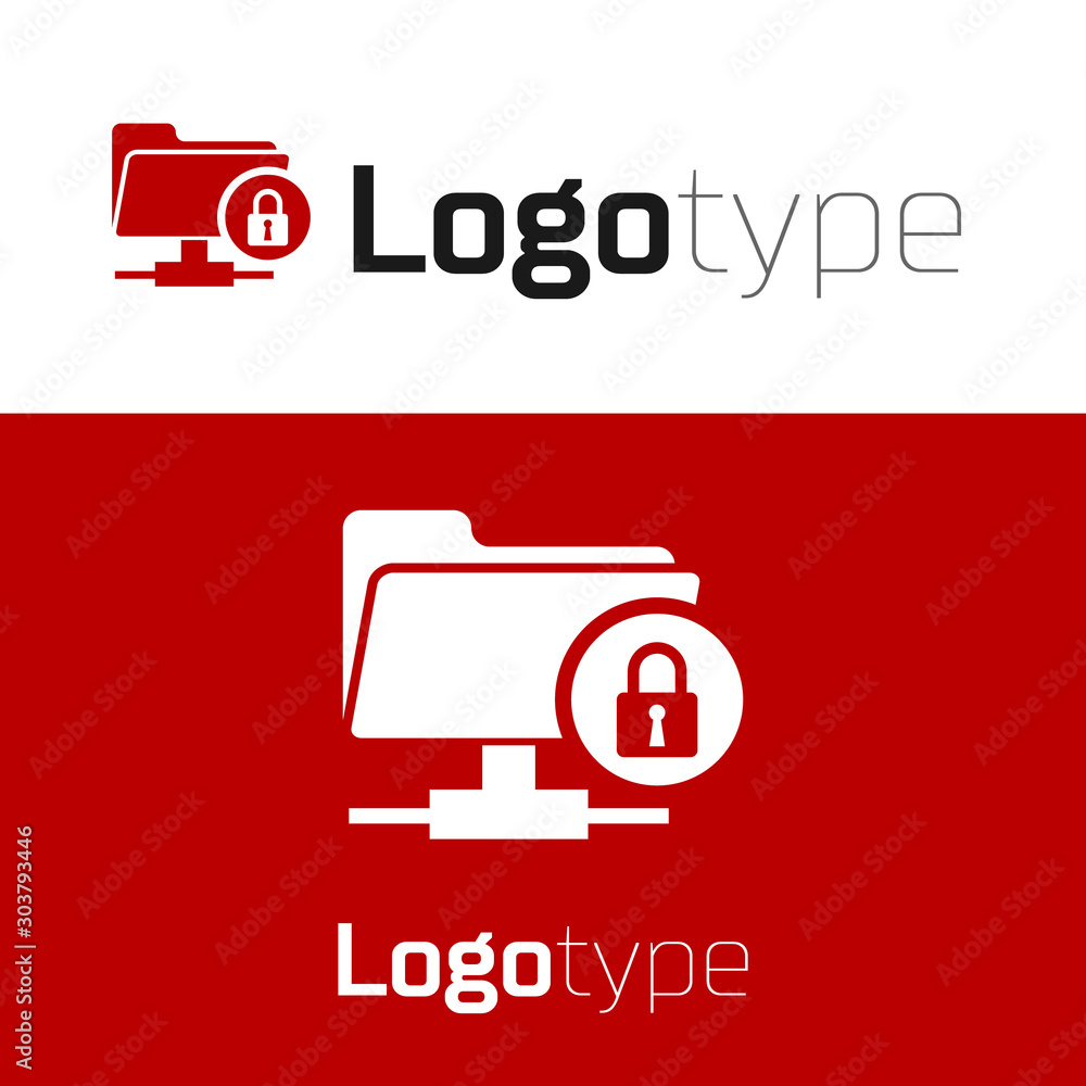 Poster red ftp folder and lock icon isolated on white background. concept of software update, ftp transfer 