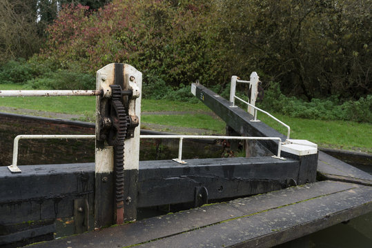 Close Up Of Crank For Lock On Canal