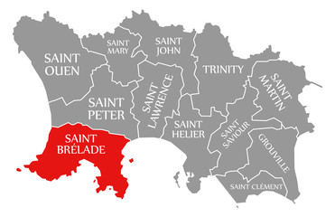 Saint Brelade red highlighted in map of Jersey