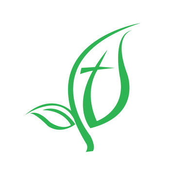 Leaf logo religious cross symbol icon vector design. Christinity church and organizations logo vector design template.