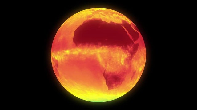 Earth temperature. 3D spinning earth with warming indication color. Global warming animation made from public domain image from NASA