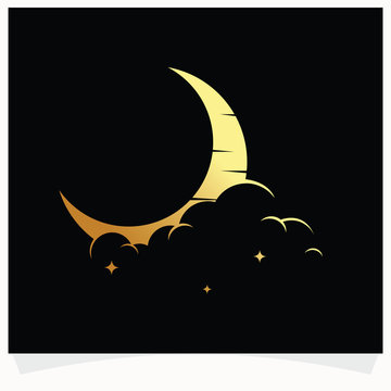 Gold Crescent Moon Logo Design Template