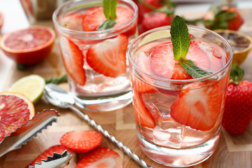 Strawberry punch home made cocktail closeup