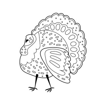 Coloring page outline of cartoon cute turkey. Coloring book for kids. Vector drawing.