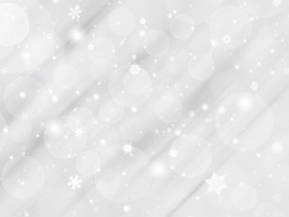 White gray background. white snowflakes, stars shiny and abstract bokeh blurred. Happy New Year and Merry Christmas winter holiday. use card wallpaper backdrop product.