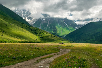 Shkara glacier valley near Ushguli, Upper Svaneti, Georgia