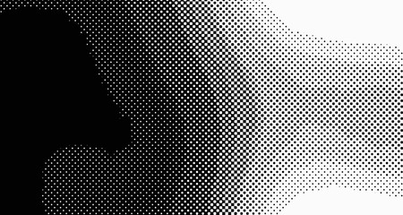 Halftone wave background. Curved gradient texture or pattern. Vertical gradient dots. Pop art texture. Vector illustration.