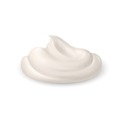 Fototapeta na wymiar White Whipped Cream Isolated on White Background. Facial Gel or Body Lotion Skincare Icon. Cosmetics BB Makeup Swatch. Drop of Liquid Foundation Stroke