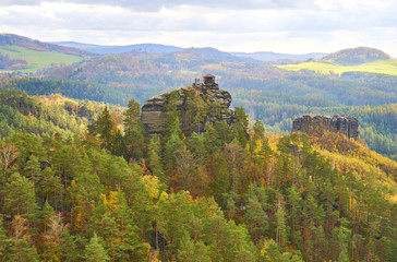  Autumnal view from Mariina Vyhlidka at Bohemian Switzerland Natural Park                                                            