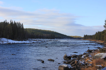 lake lanscape with forest background and cloudy sky