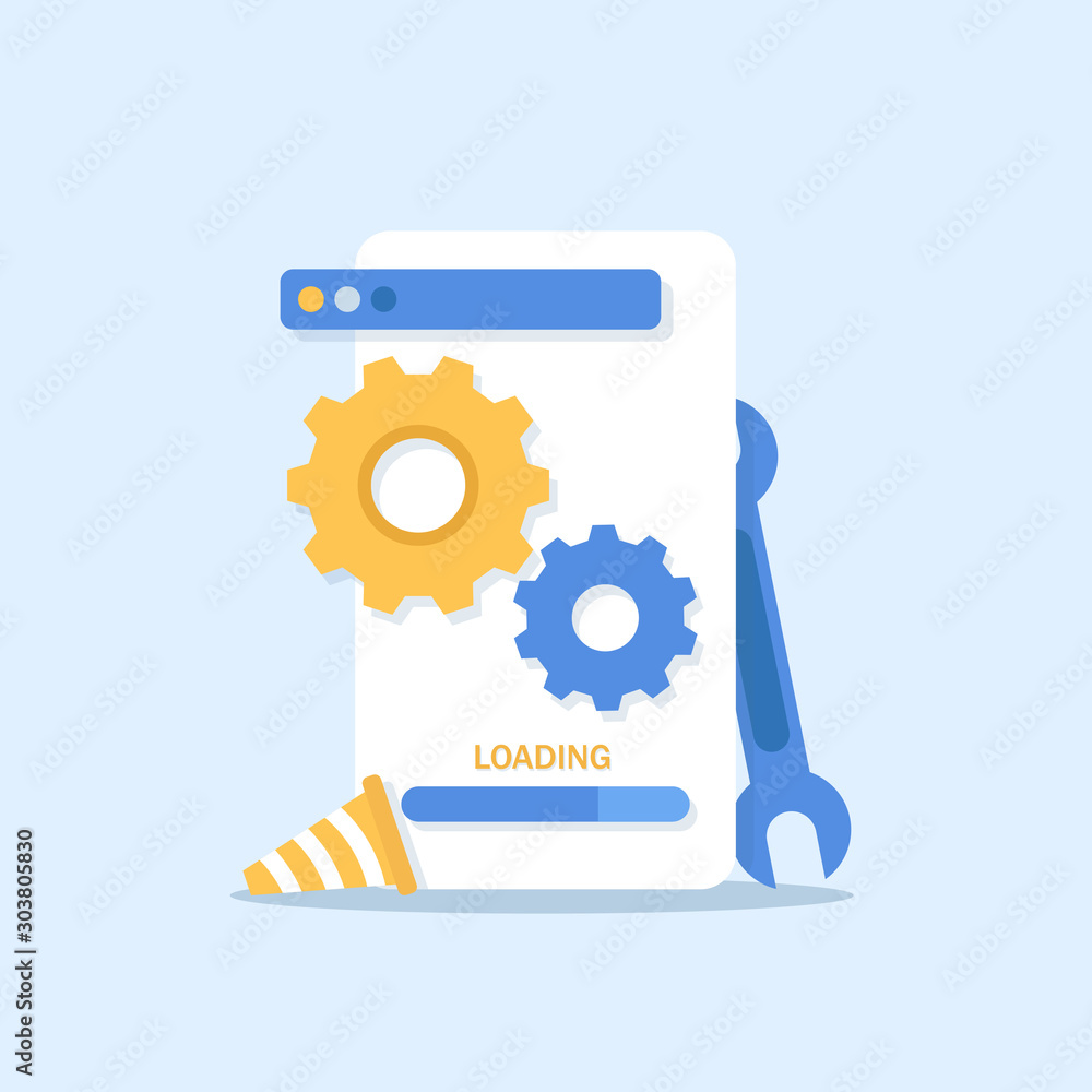 Poster system software update and upgrade concept. loading process in smart phone screen