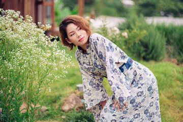 Young asian girl wearing kimono