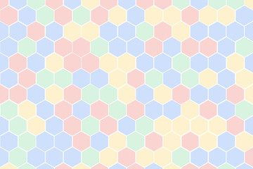 Soft color tone of Honeycomb Grid tile random background of Multicolor or colorful red blue green and yellow or Hexagonal cell texture. with difference border space. 