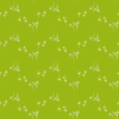 Nature floral seamless pattern. Grass, flowers on green background. - 303809233