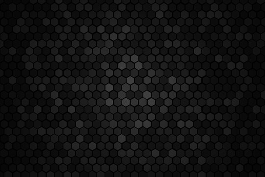 Honeycomb Grid tile random background or Hexagonal cell texture. in color black or dark or gray or grey with difference border space. And vignette dark border shadow. © Phongsak