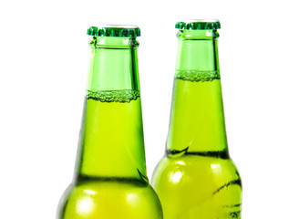 Two beer bottles green