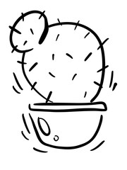 The icon is drawn by hand. Sketch. Cactus in a pot. House plant