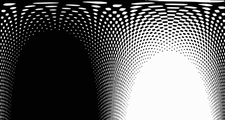 Halftone wave psychedelic background. Curved gradient texture or pattern. Vertical gradient dots. Pop art texture. Vector illustration.