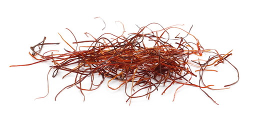 Naklejka premium Dry red chili pepper shavings pile isolated on white background