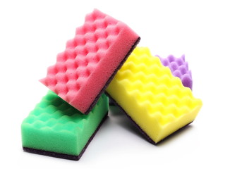 Colorful new cleaning sponges isolated on white background
