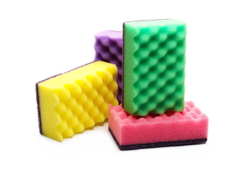Colorful new cleaning sponges isolated on white background