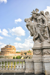 Fototapeta na wymiar Sculptures on the Vittorio Emanuele II bridge, Rome, Italy