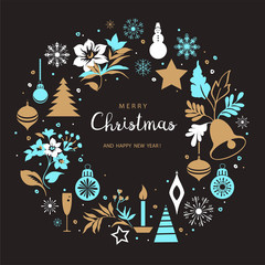 Merry Christmas greeting card. Hand drawn illustration. Winter theme greeting card. - 303818222