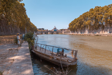 Rome July 31, 2015: Rio Tiber as it passes through Rome Italy