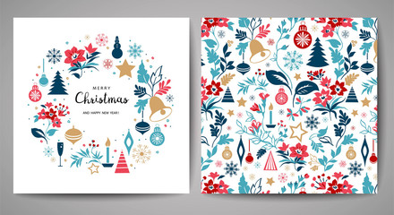 Merry Christmas greeting card. Hand drawn illustration. Winter theme greeting card. - 303818413
