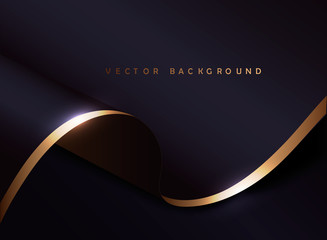 black and gold cloth background.Luxury backdrop with wave strip in dark style.