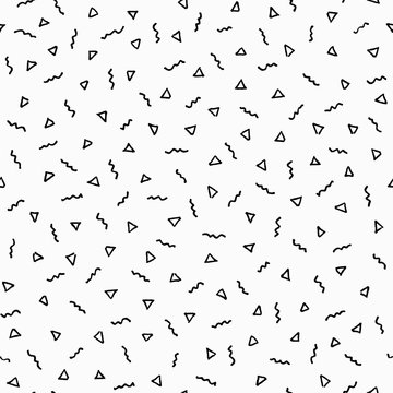 Abstract simple monochrome hand drawn trendy pattern. Vector geometric texture in retro fashion memphis style 80-90s. Hipster curve line background.