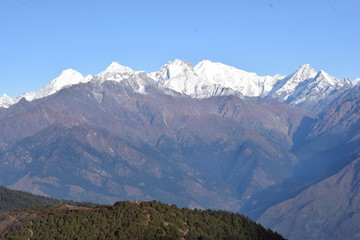 View of the Himalayas mountain range in the Langtang National Park, Nepal