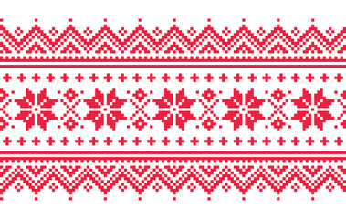 Christmas vector long seamless winter pattern, inspired by Sami people, Lapland folk art design, traditional knitting and embroidery