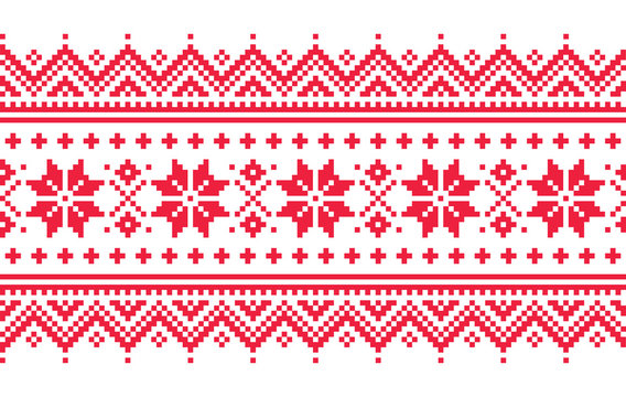 Christmas vector long seamless winter pattern, inspired by Sami people, Lapland folk art design, traditional knitting and embroidery