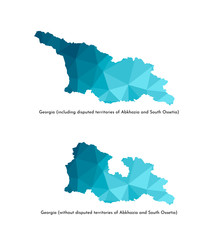 Vector isolated simplified blue silhouette of Georgia map (including and not including disputed area of Abkhazia and South Ossetia). Polygonal geometric style, triangular shapes. White background