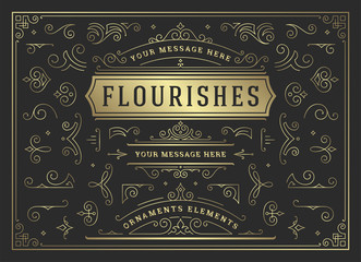 Vintage ornaments swirls and scrolls decorations design elements vector set, flourish ornate calligraphic combinations