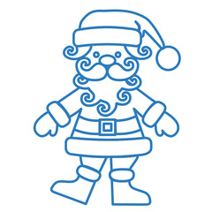 Santa Claus in full growth, blue vector icon on a white isolated background