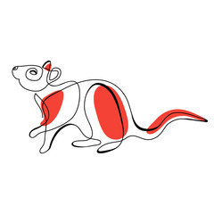 One line drawing rat on white background. Modern continuous line art, aesthetic contour. Symbol of 2020 Chinese New Year. Minimal style artwork for print, banner, greeting card, poster. Vector  - 303825475