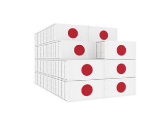 3D Illustration of Cargo Container with Japan Flag on white background. Delivery, transportation, shipping freight transportation.