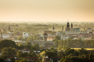 Fototapeta na wymiar Aerial view of Opole city in Opolskie Voivodeship with old hertiage buildings and wonderful views