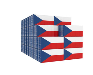 3D Illustration of Cargo Container with Czech Republic Flag on white background with shadows. Delivery, transportation, shipping freight transportation.