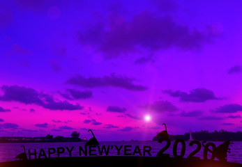 Naklejka premium Silhouette happy new year. Concept welcome new year 2020 rat year zodiac.