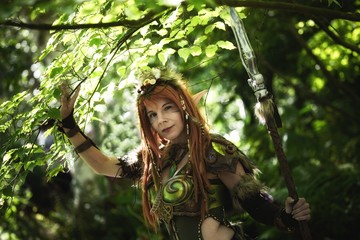 Elven warrior woman in the deep forest