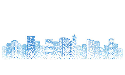Silhouette city scape Isolated or white background. Modern flat design. Futuristic technology concept. Vector illustration.