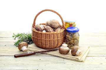 Mushrooms in a basket on the table