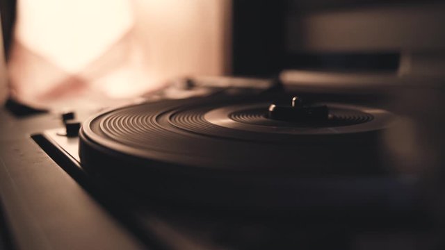 old vintage retro turntable spinning