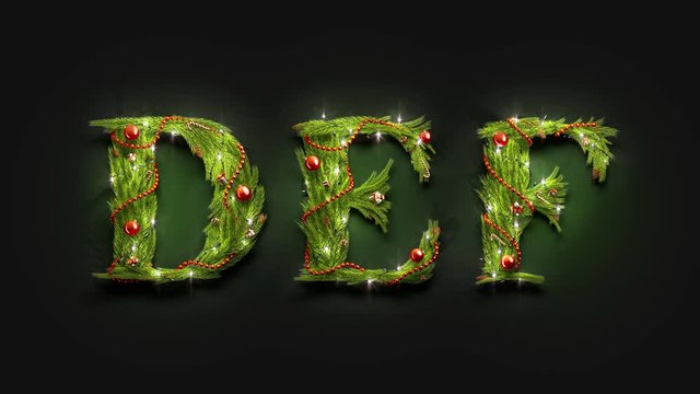 Decorative D E F letters, new year font mockup in darkness